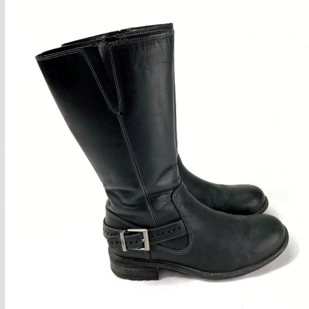 Ugg Langton Black Biker Harness Genuine Leather Boots Size 8